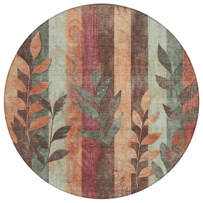 Machine Washable Indoor/Outdoor Chantille Terracotta 8' x 8' Round Rug