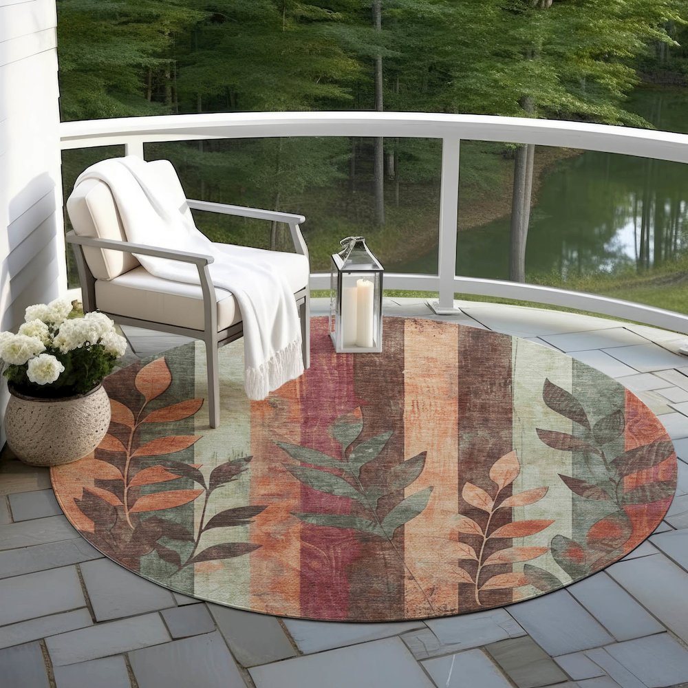 Machine Washable Indoor/Outdoor Chantille Terracotta 8' x 8' Round Rug