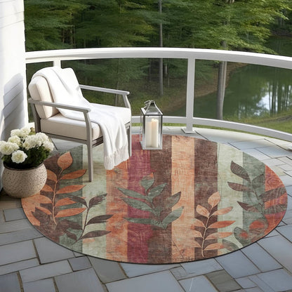 Machine Washable Indoor/Outdoor Chantille Terracotta 8' x 8' Round Rug