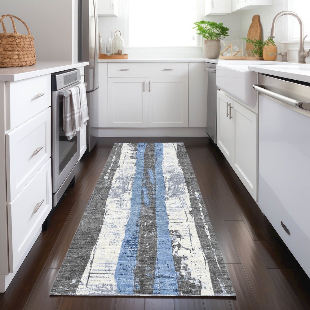 Machine Washable Indoor/Outdoor Chantille Denim 2'3" x 7'6" Runner Rug