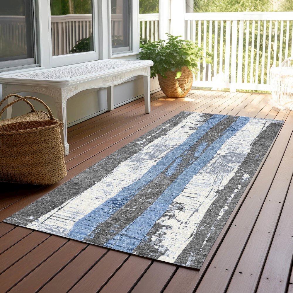 Machine Washable Indoor/Outdoor Chantille Denim 2'3" x 7'6" Runner Rug