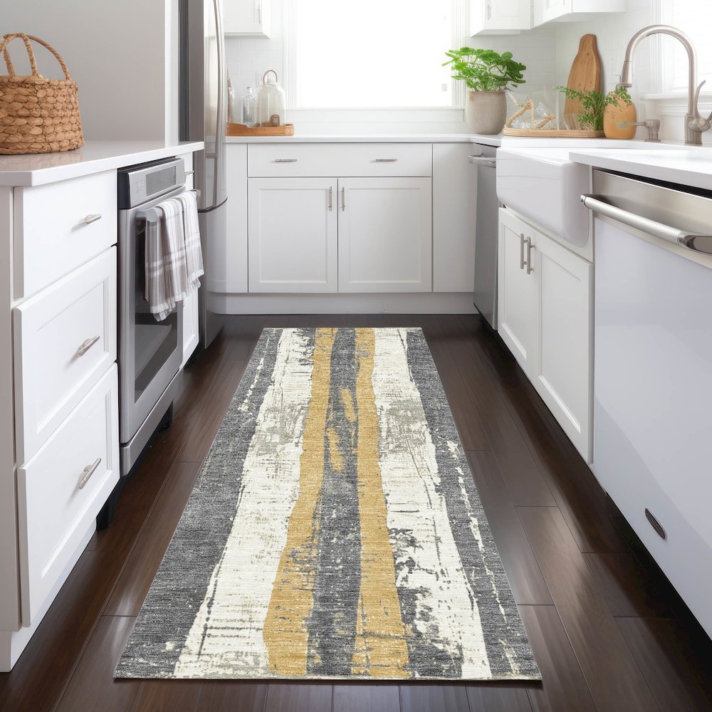Machine Washable Indoor/Outdoor Chantille Gold 2'3" x 7'6" Runner Rug