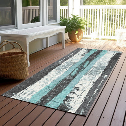 Machine Washable Indoor/Outdoor Chantille Teal 2'3" x 7'6" Runner Rug