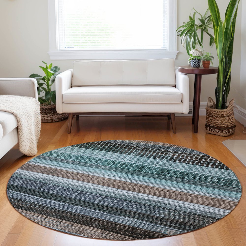 Machine Washable Indoor/Outdoor Chantille Teal 8' x 8' Round Rug
