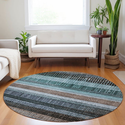 Machine Washable Indoor/Outdoor Chantille Teal 8' x 8' Round Rug