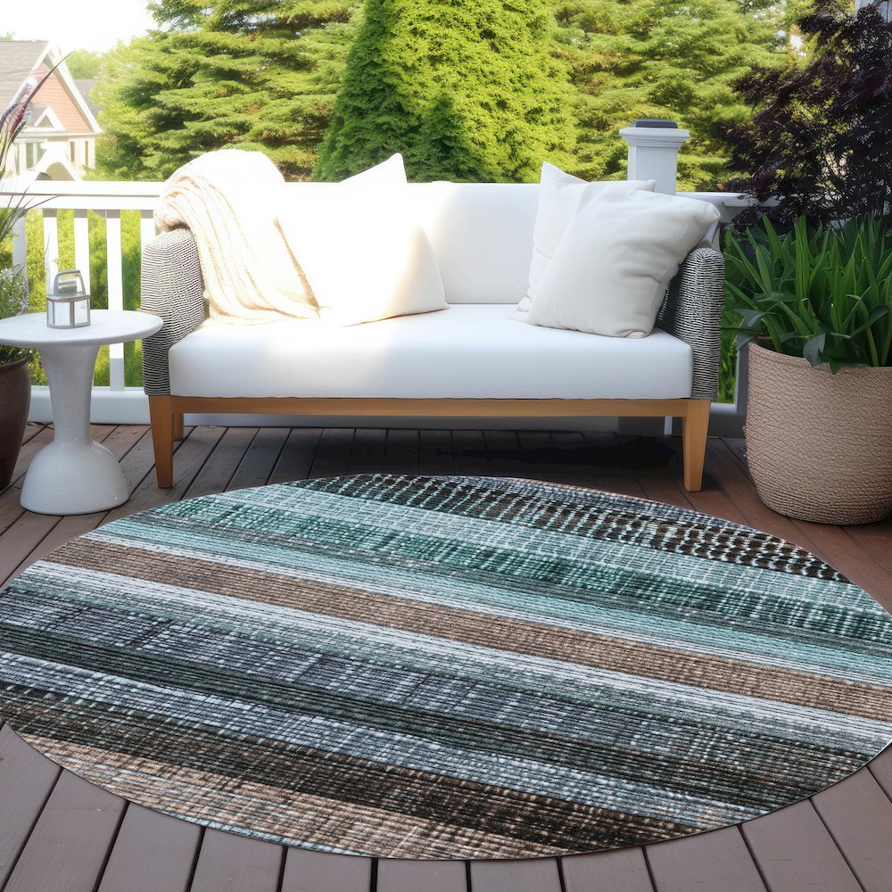 Machine Washable Indoor/Outdoor Chantille Teal 8' x 8' Round Rug