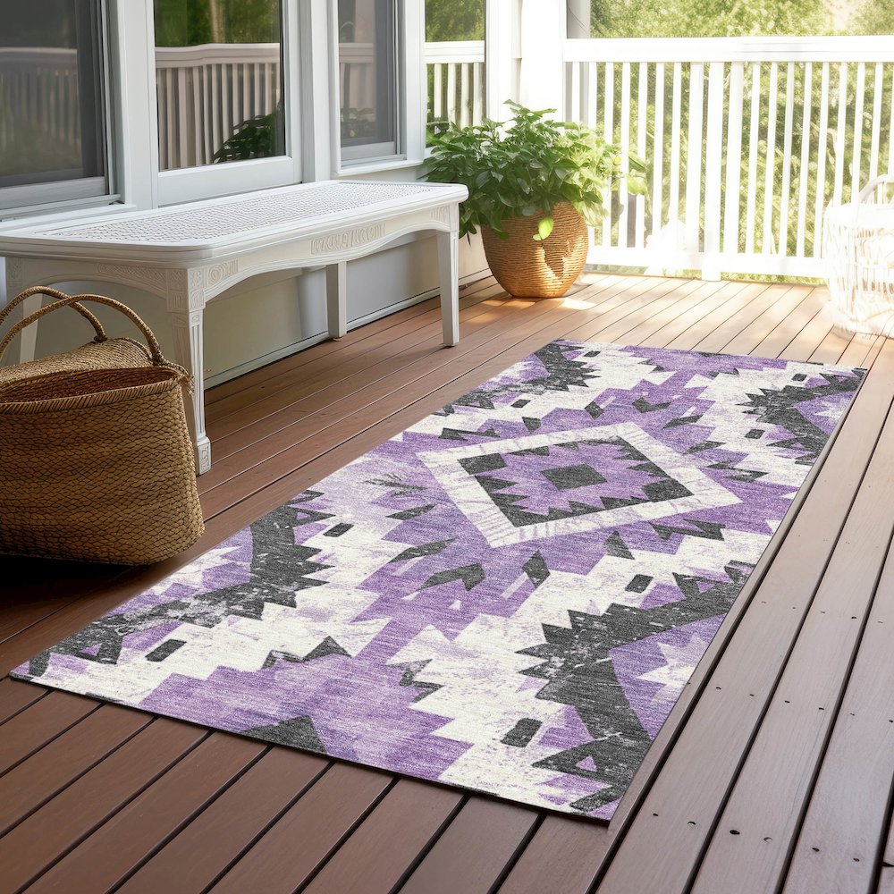 Machine Washable Indoor/Outdoor Chantille Purple 2'3" x 7'6" Runner Rug