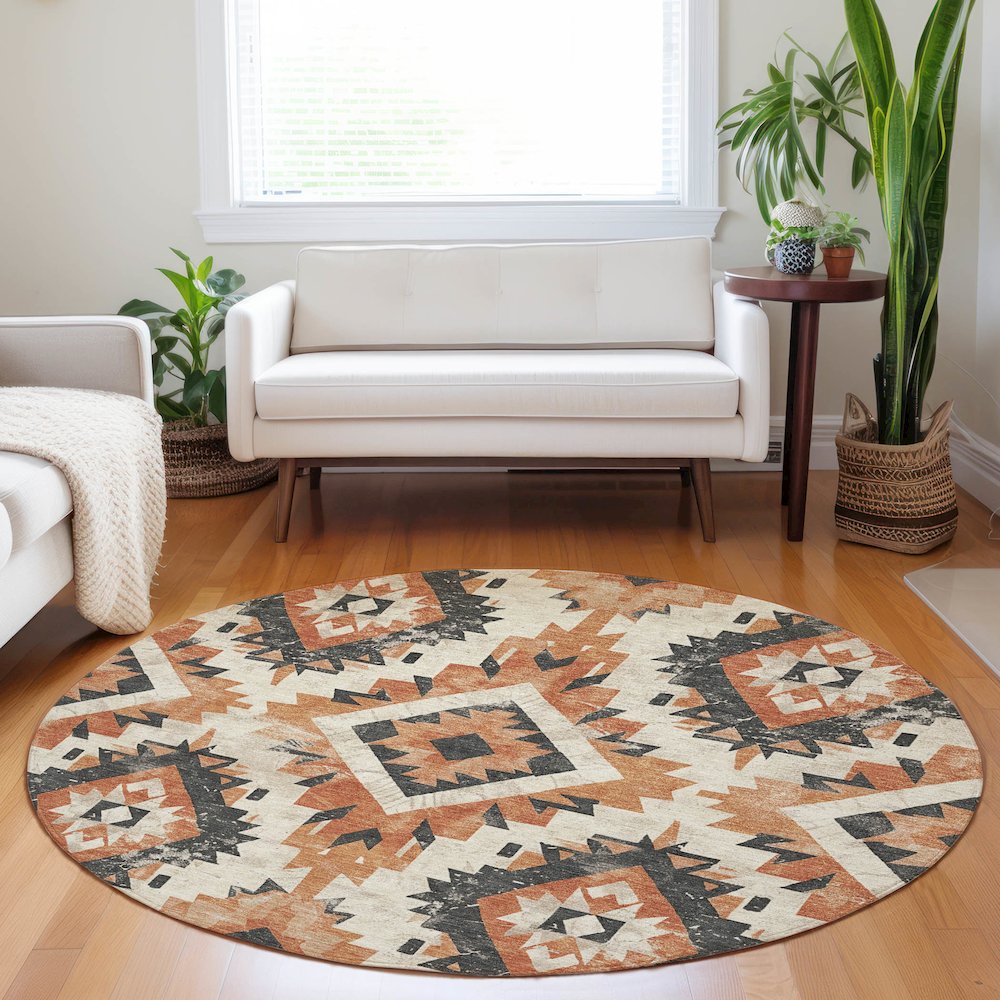 Machine Washable Indoor/Outdoor Chantille Terracotta 8' x 8' Round Rug