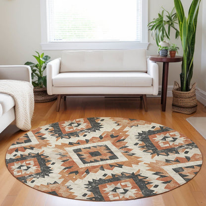 Machine Washable Indoor/Outdoor Chantille Terracotta 8' x 8' Round Rug