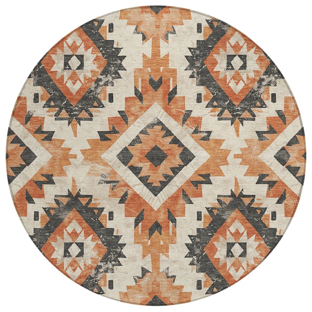Machine Washable Indoor/Outdoor Chantille Terracotta 8' x 8' Round Rug