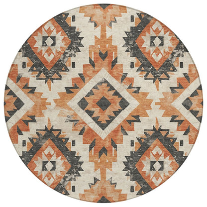 Machine Washable Indoor/Outdoor Chantille Terracotta 8' x 8' Round Rug