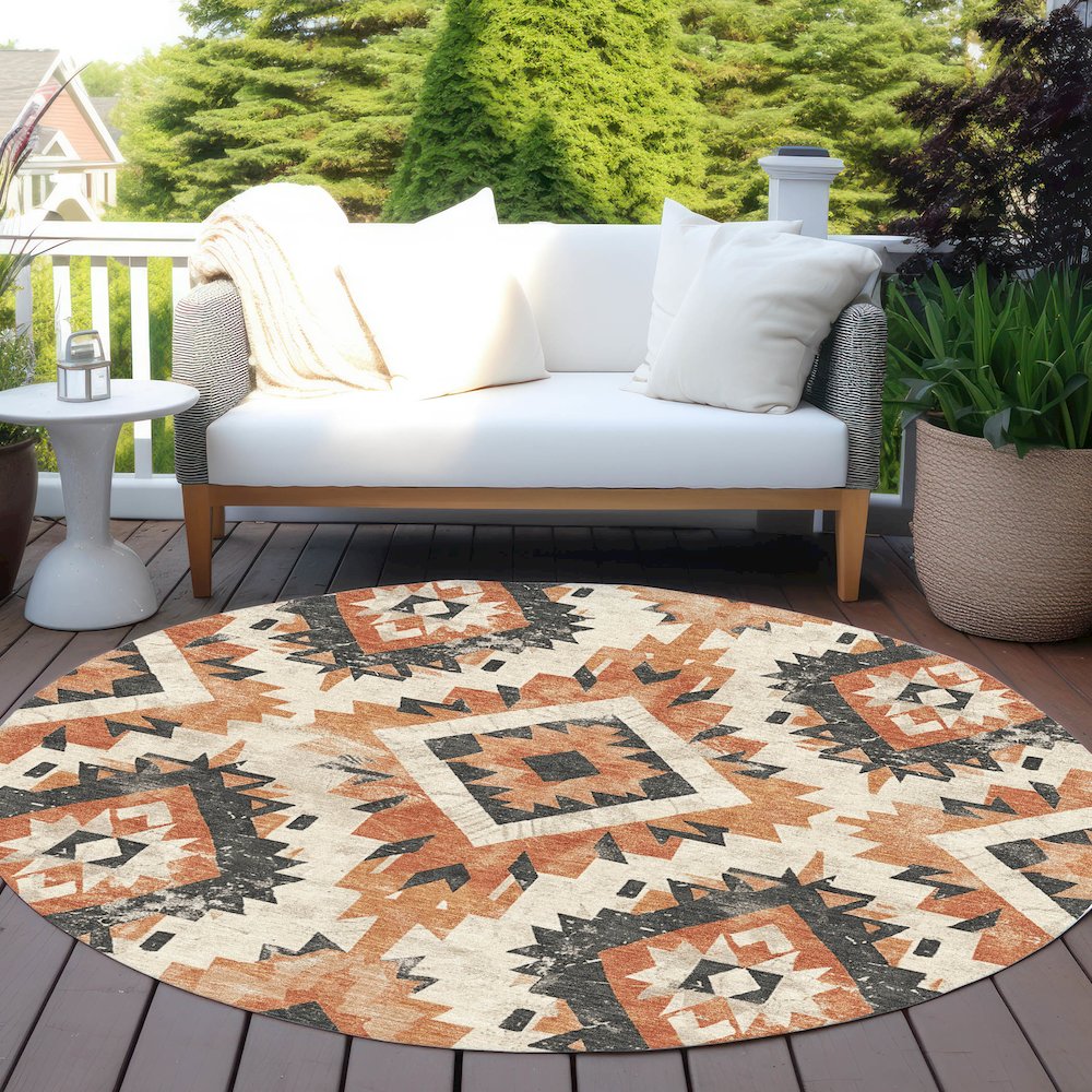 Machine Washable Indoor/Outdoor Chantille Terracotta 8' x 8' Round Rug