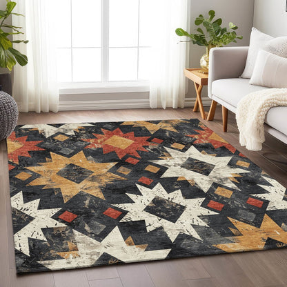 Machine Washable Indoor/Outdoor Chantille Black 2'6" x 3'10" Rug