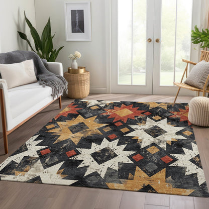 Machine Washable Indoor/Outdoor Chantille Black 2'6" x 3'10" Rug