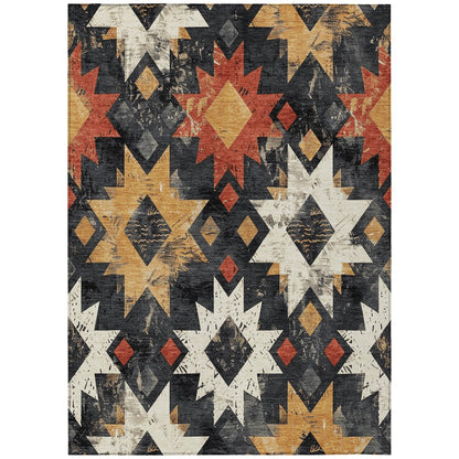 Machine Washable Indoor/Outdoor Chantille Black 2'6" x 3'10" Rug