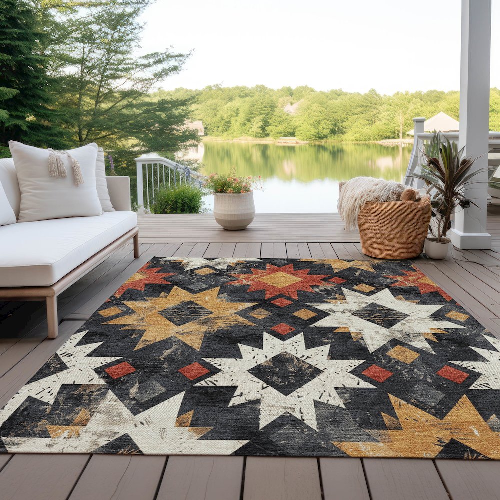 Machine Washable Indoor/Outdoor Chantille Black 2'6" x 3'10" Rug