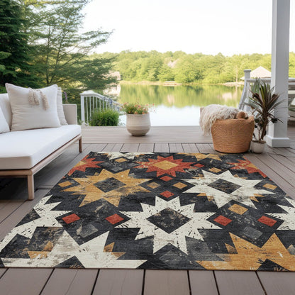 Machine Washable Indoor/Outdoor Chantille Black 2'6" x 3'10" Rug