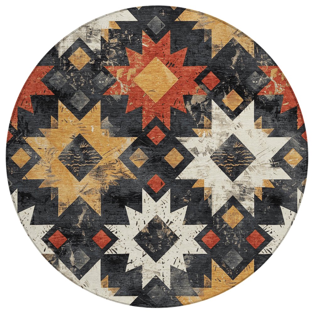 Machine Washable Indoor/Outdoor Chantille Black 8' x 8' Round Rug