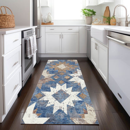 Machine Washable Indoor/Outdoor Chantille Blue 2'3" x 7'6" Runner Rug