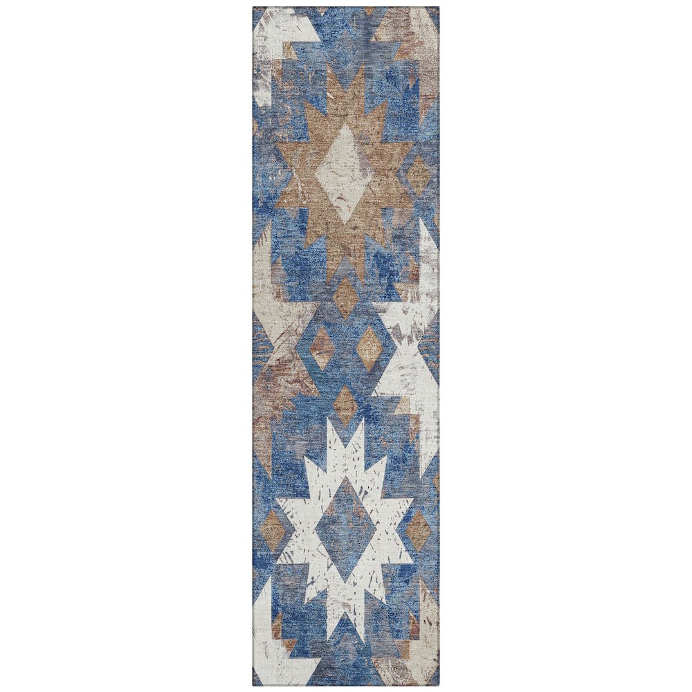 Machine Washable Indoor/Outdoor Chantille Blue 2'3" x 7'6" Runner Rug