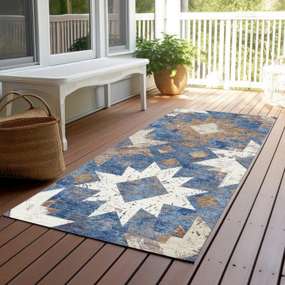 Machine Washable Indoor/Outdoor Chantille Blue 2'3" x 7'6" Runner Rug