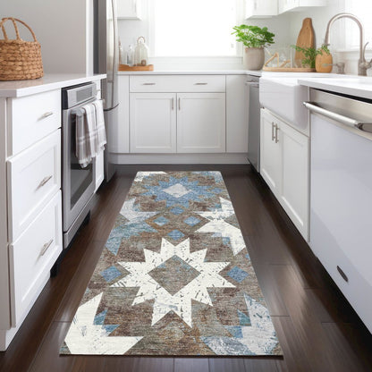 Machine Washable Indoor/Outdoor Chantille Brown 2'3" x 7'6" Runner Rug