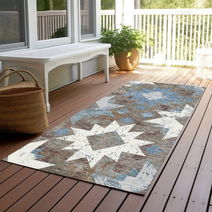 Machine Washable Indoor/Outdoor Chantille Brown 2'3" x 7'6" Runner Rug