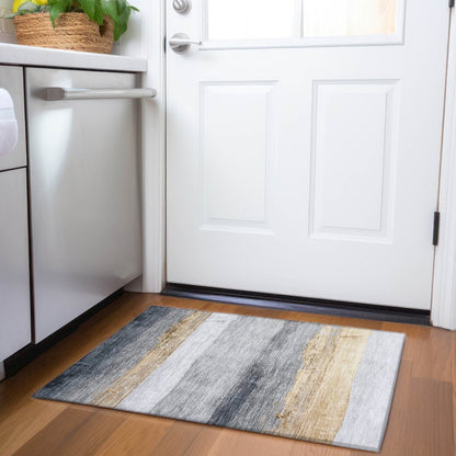 Machine Washable Indoor/Outdoor Chantille Gold 1'8" x 2'6" Rug