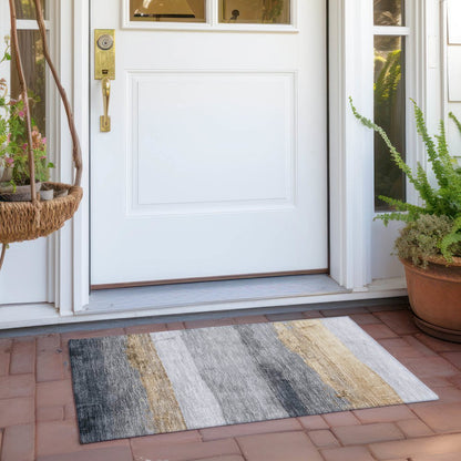 Machine Washable Indoor/Outdoor Chantille Gold 1'8" x 2'6" Rug