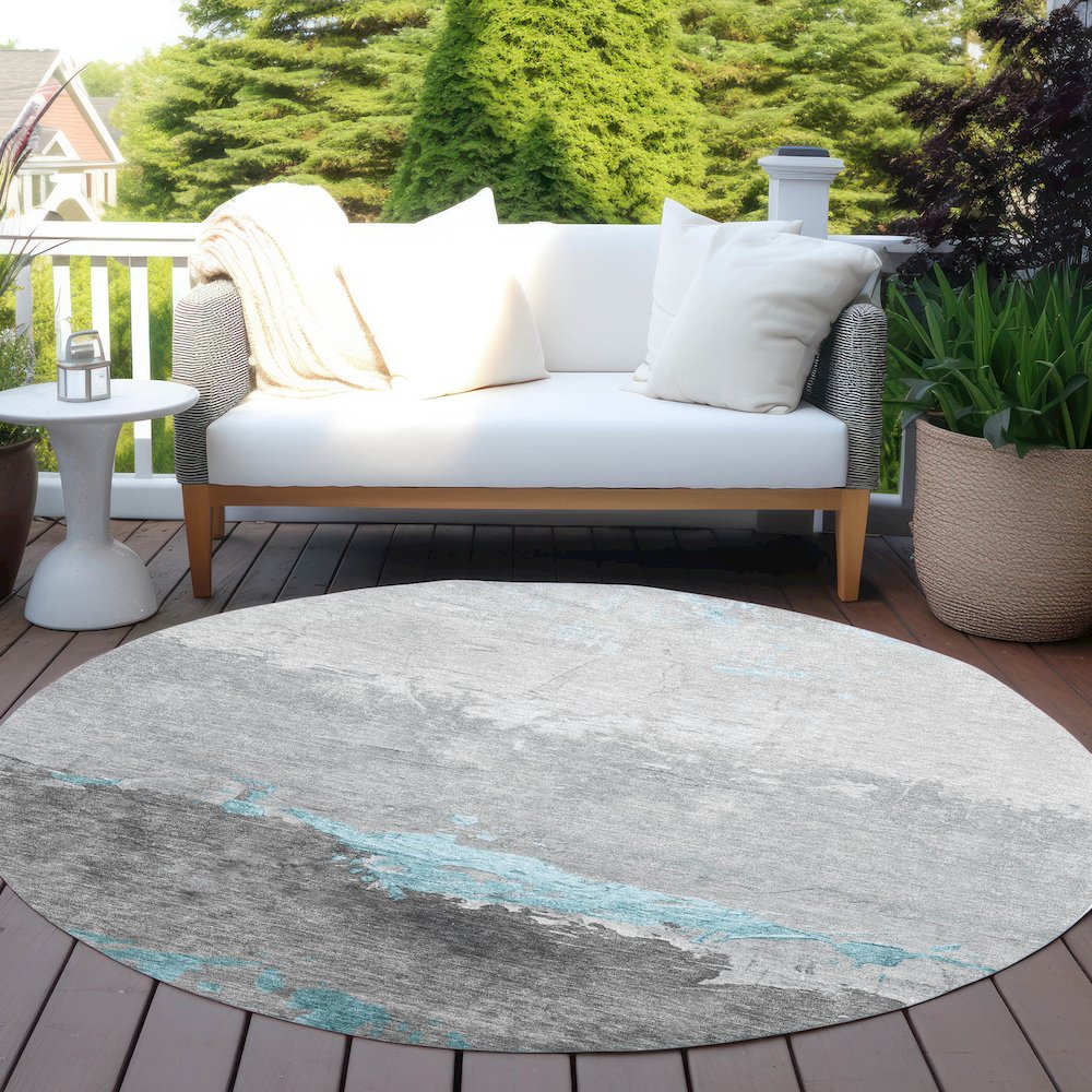 Machine Washable Indoor/Outdoor Chantille Teal 8' x 8' Round Rug