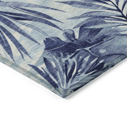 Machine Washable Indoor/Outdoor Chantille Blue 1'8" x 2'6" Rug