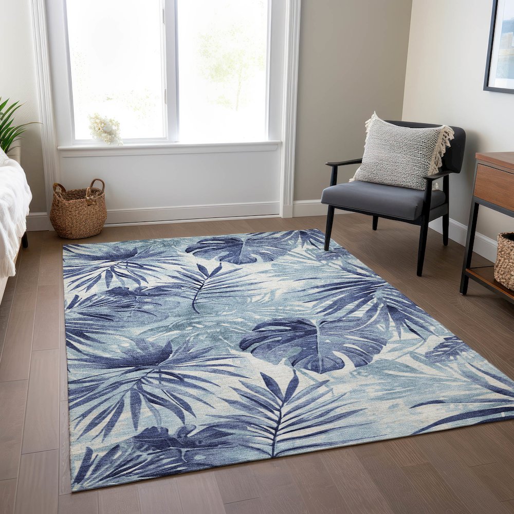 Machine Washable Indoor/Outdoor Chantille Blue 2'6" x 3'10" Rug