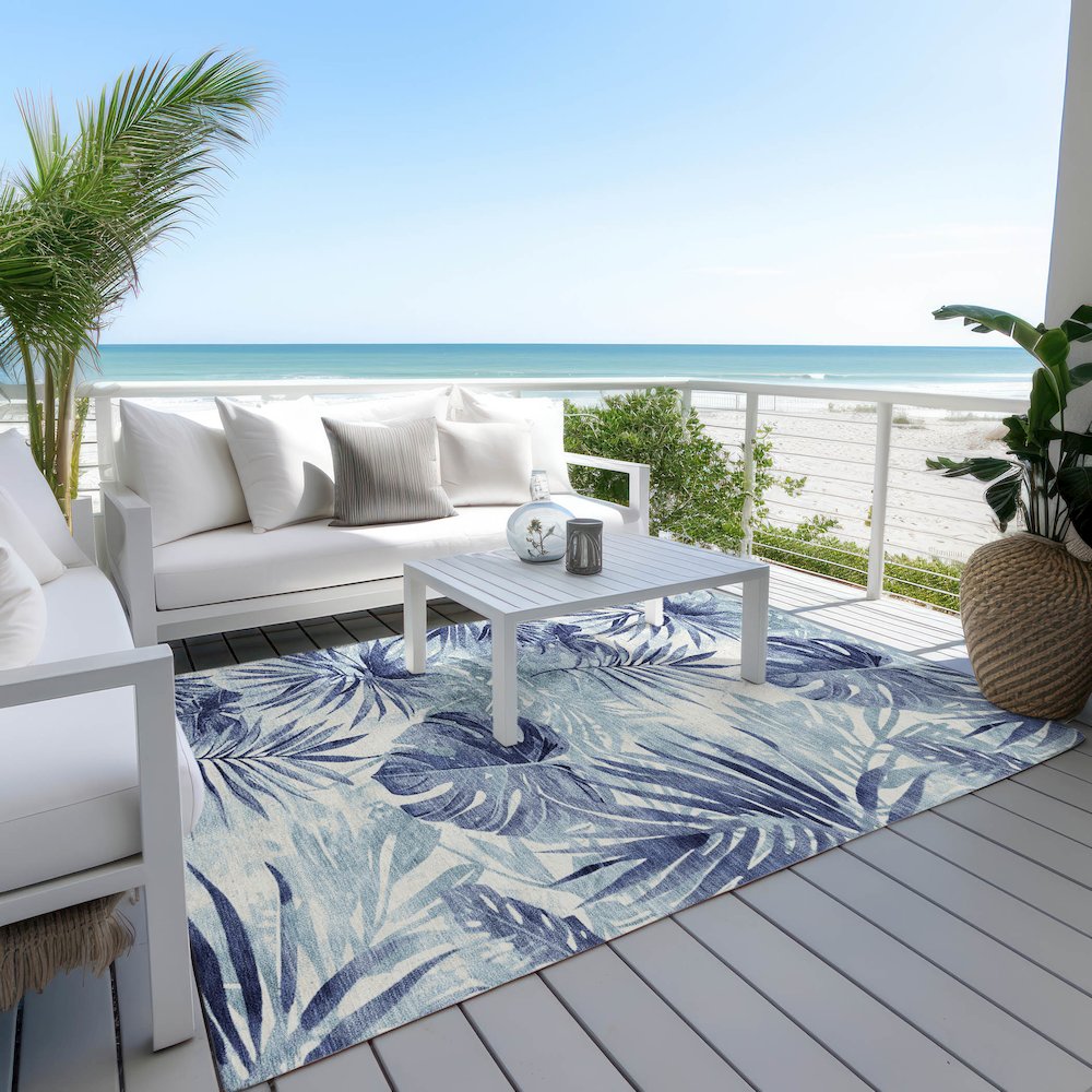 Machine Washable Indoor/Outdoor Chantille Blue 2'6" x 3'10" Rug