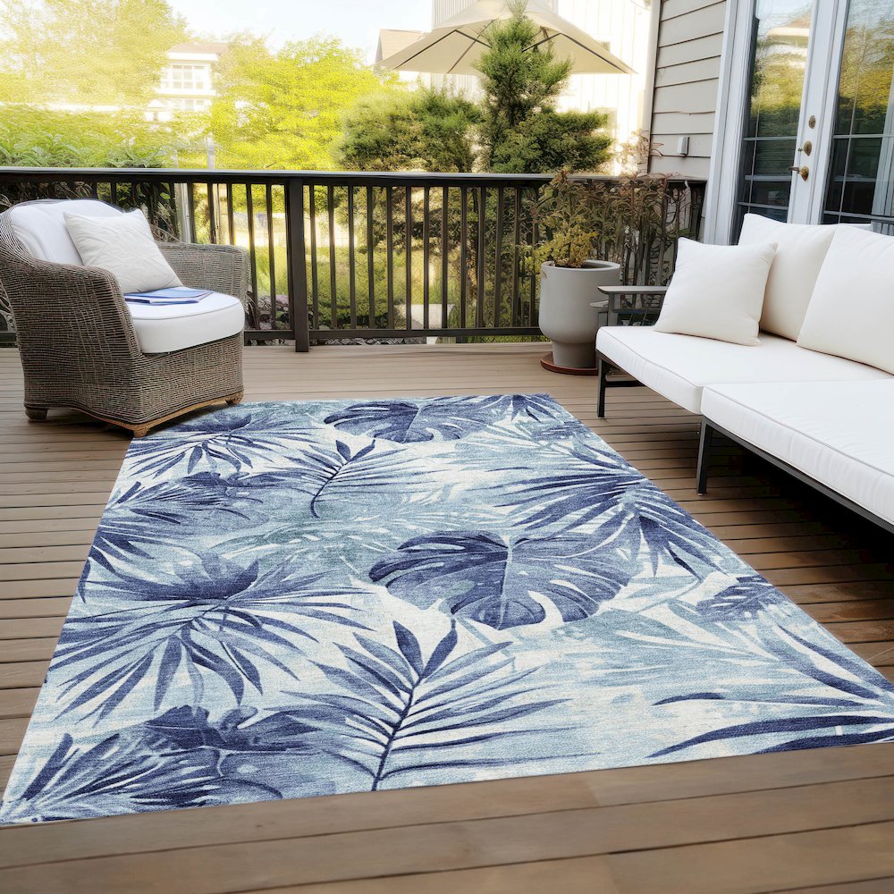 Machine Washable Indoor/Outdoor Chantille Blue 2'6" x 3'10" Rug