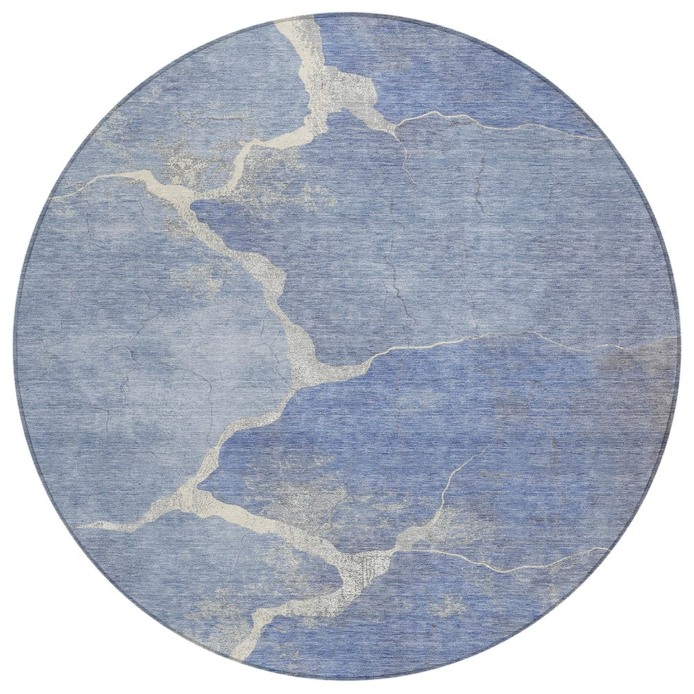 Machine Washable Indoor/Outdoor Chantille Denim 8' x 8' Round Rug