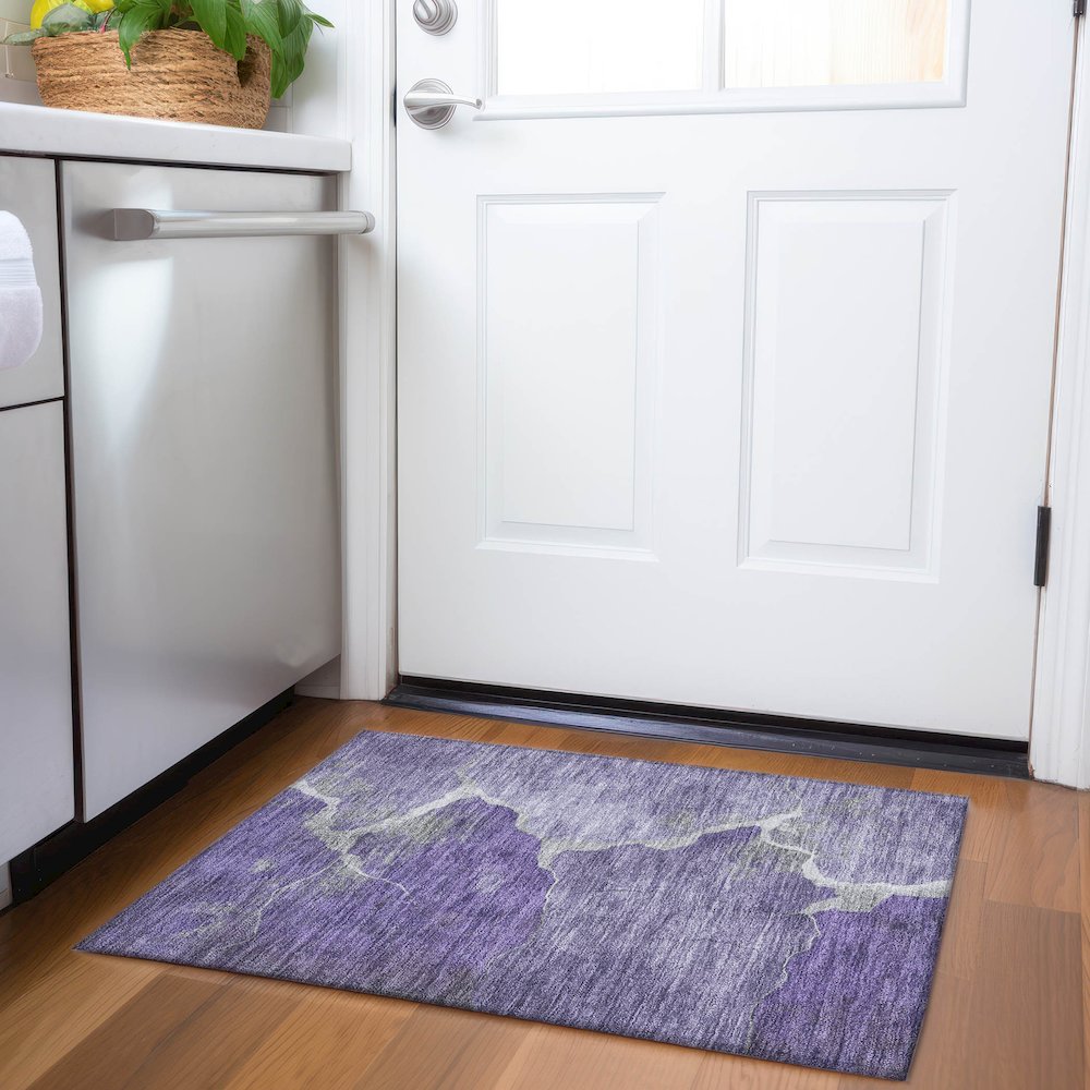 Machine Washable Indoor/Outdoor Chantille Purple 1'8" x 2'6" Rug