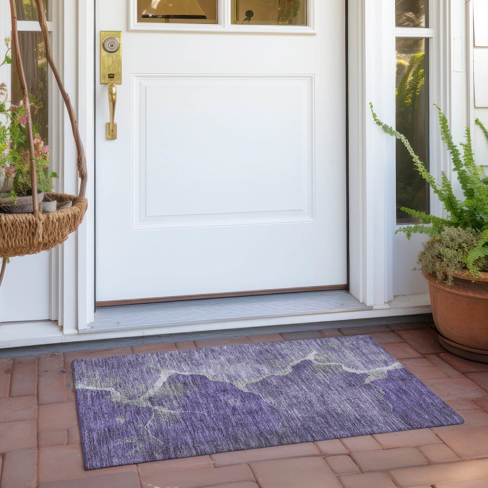 Machine Washable Indoor/Outdoor Chantille Purple 1'8" x 2'6" Rug