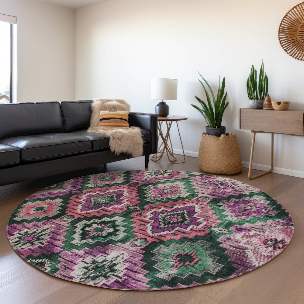 Machine Washable Indoor/Outdoor Chantille Blush 8' x 8' Round Rug