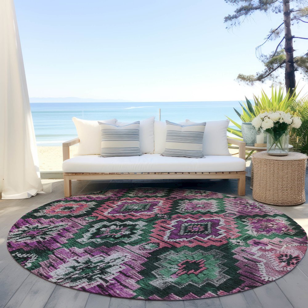 Machine Washable Indoor/Outdoor Chantille Blush 8' x 8' Round Rug