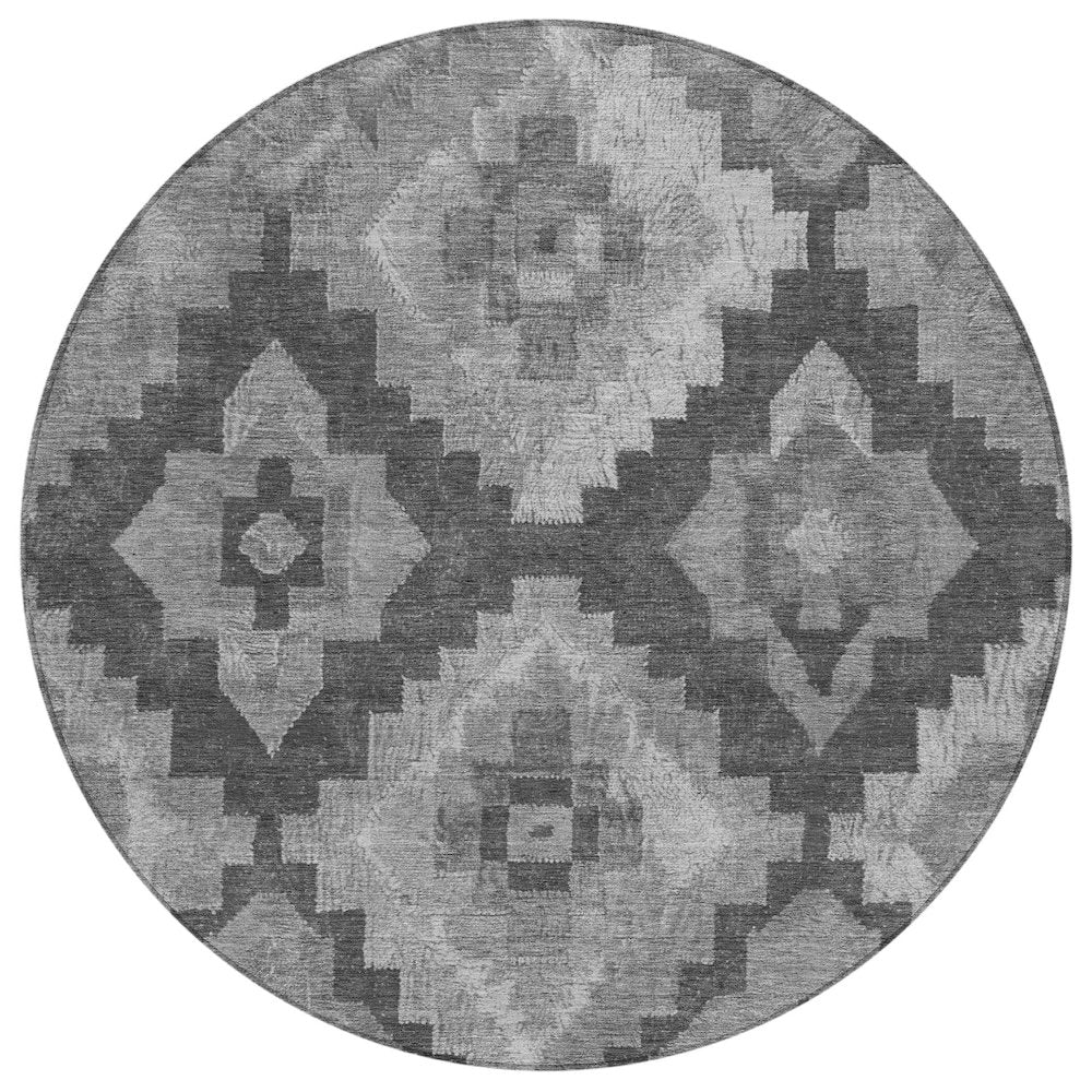 Machine Washable Indoor/Outdoor Chantille Gray 8' x 8' Round Rug