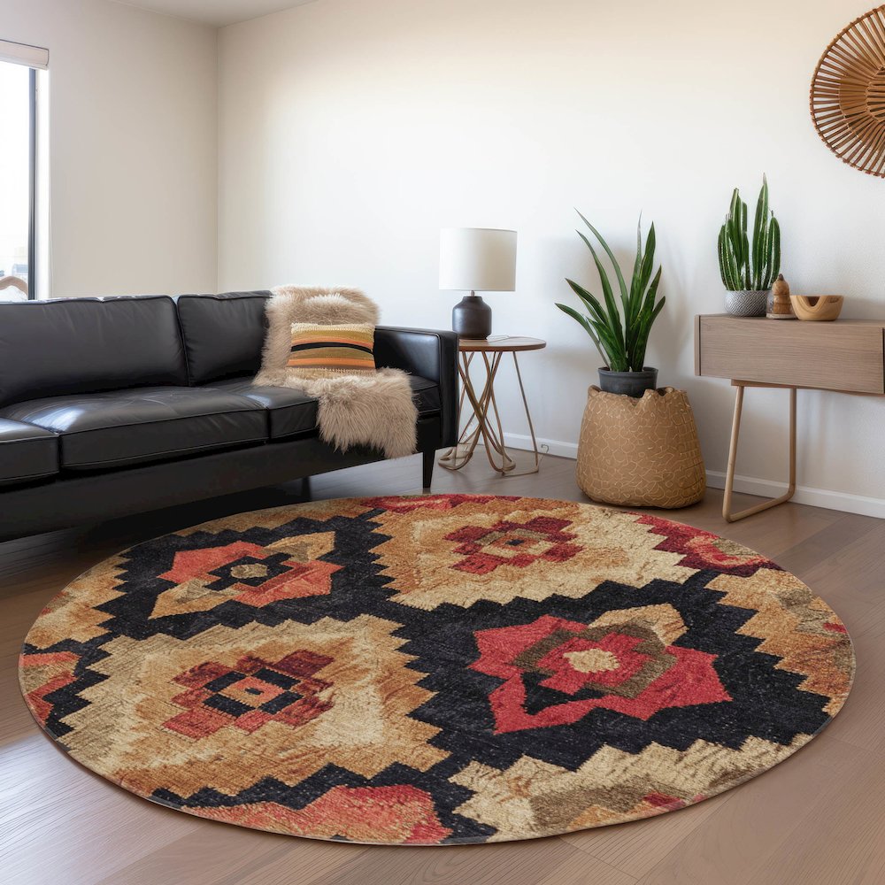 Machine Washable Indoor/Outdoor Chantille Rust 8' x 8' Round Rug