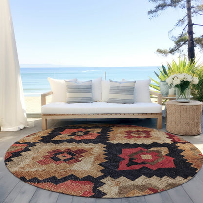 Machine Washable Indoor/Outdoor Chantille Rust 8' x 8' Round Rug