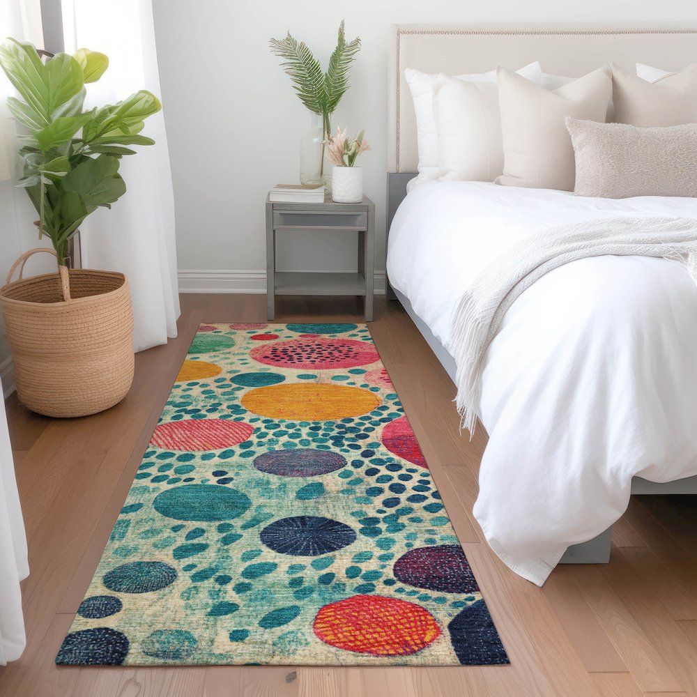 Machine Washable Indoor/Outdoor Chantille Teal 2'3" x 7'6" Runner Rug