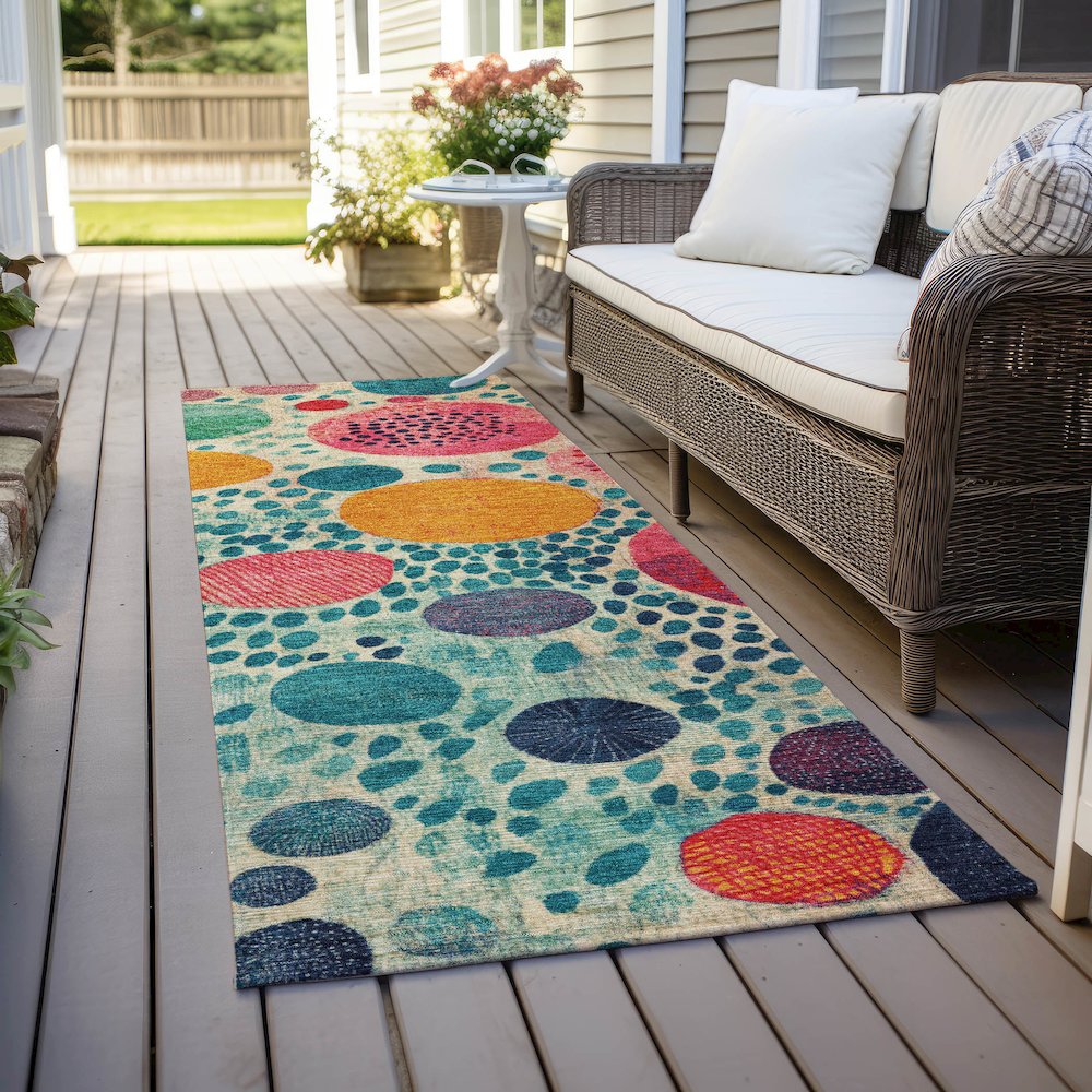 Machine Washable Indoor/Outdoor Chantille Teal 2'3" x 7'6" Runner Rug