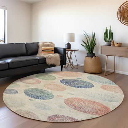 Machine Washable Indoor/Outdoor Chantille Ivory 8' x 8' Round Rug