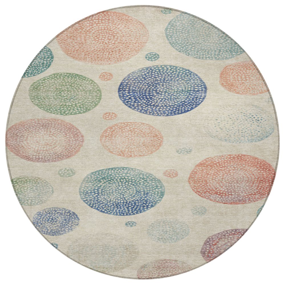 Machine Washable Indoor/Outdoor Chantille Ivory 8' x 8' Round Rug