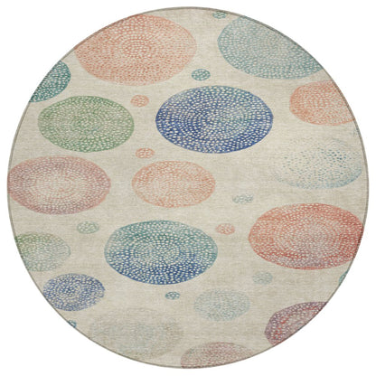 Machine Washable Indoor/Outdoor Chantille Ivory 8' x 8' Round Rug