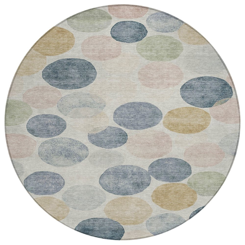 Machine Washable Indoor/Outdoor Chantille Beige 8' x 8' Round Rug