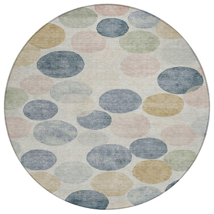 Machine Washable Indoor/Outdoor Chantille Beige 8' x 8' Round Rug