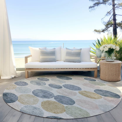 Machine Washable Indoor/Outdoor Chantille Beige 8' x 8' Round Rug